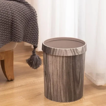 Wood Print Round Trash Can - Image 5