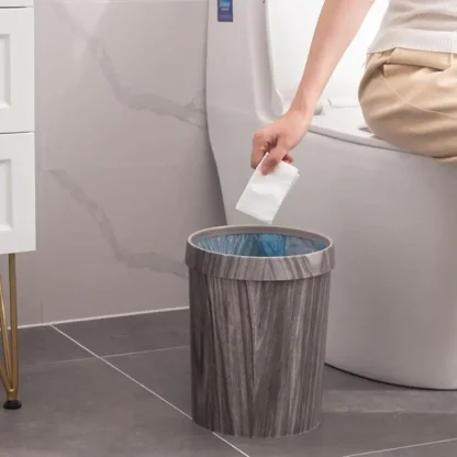 Wood Print Round Trash Can - Image 4