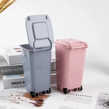 Solid Color Roller Trash Cans