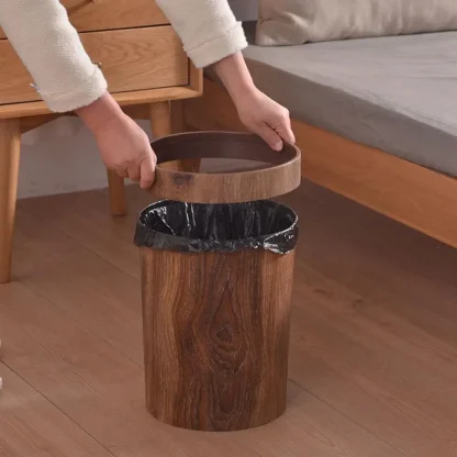 Wood Print Round Trash Can - Image 3