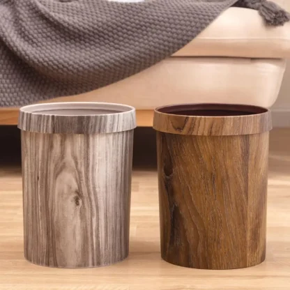 Wood Print Round Trash Can - Image 6