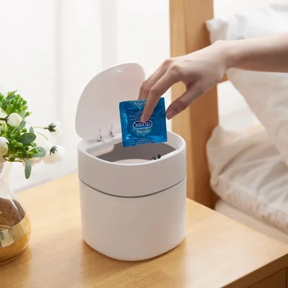 Small Desktop Push Lid Trash Can - Image 2