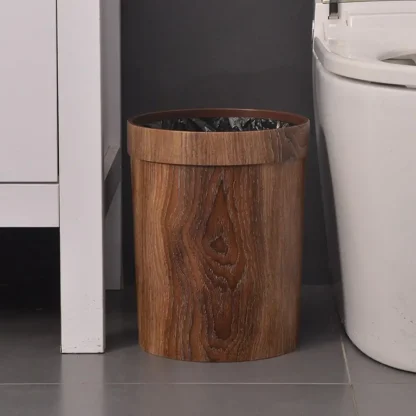 Wood Print Round Trash Can